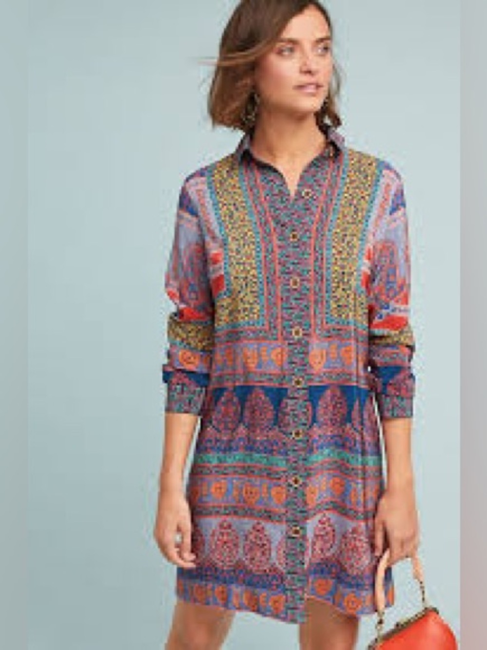 Maeve by Anthropologie Printed Tunic Dress in Blue, Orange, Purple EUC